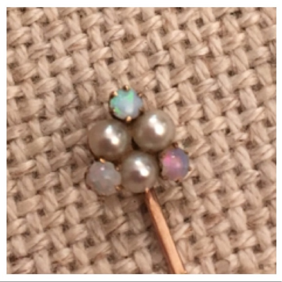 Vintage Rose Gold Opal & Pearl Stick Pin - Picture 5 of 8